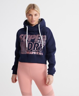 Superdry Flash Sport Crop Női Kapucnis Pulóver Sötétkék | QVHSL3590